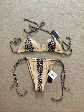 Kendall & Kylie Tri-Color bikini set tan and cheetah